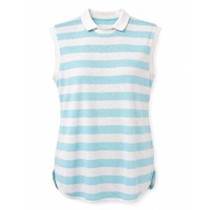 VTG Catalina Sleeveless Polo Top USA Blue White Striped Knit Golf Shirt Large
